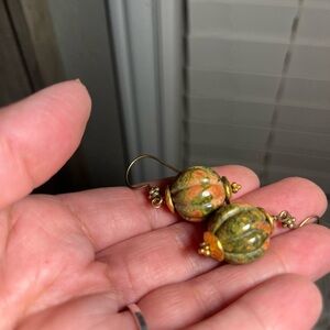 Handcrafted Green and Orange Beaded Earrings